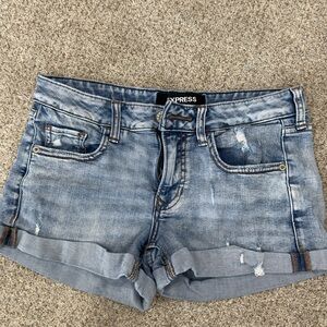 Express Women's Distressed Light Blue Jean Shorts